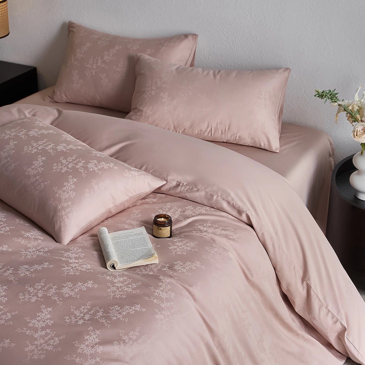 Pink Jacquard Bedding Set