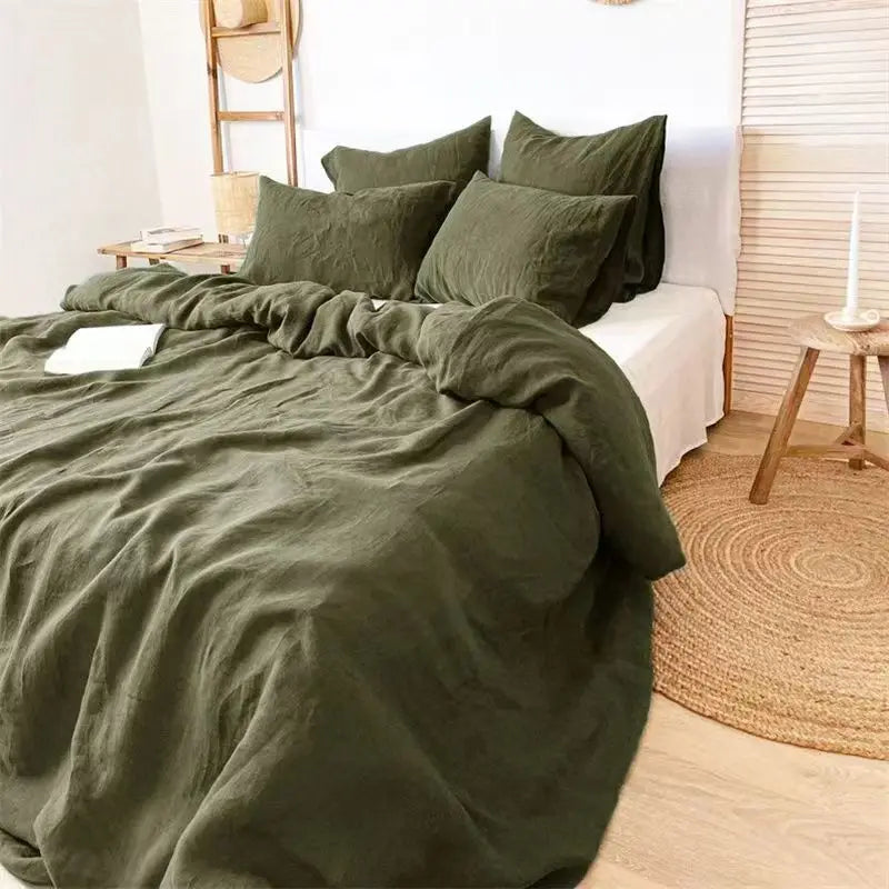 Moss Green Linen Duvet Cover