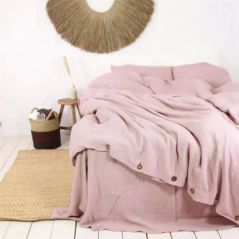Pink Linen Duvet Cover